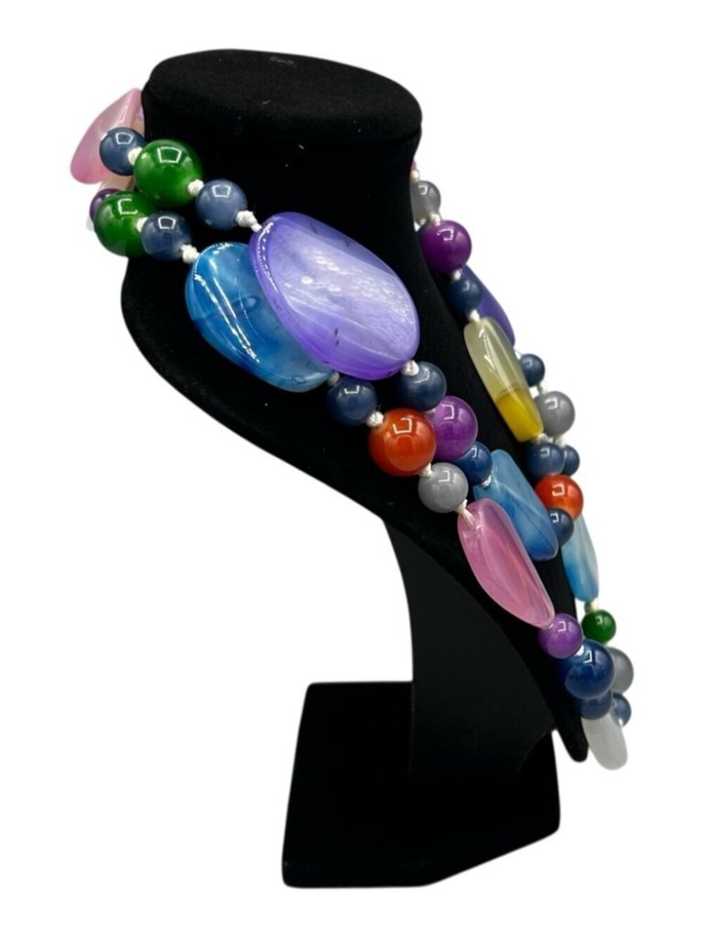 Vintage Chunky Multicolor Hand Knotted Beaded Necklace Boho Statement - Picture 12 of 15